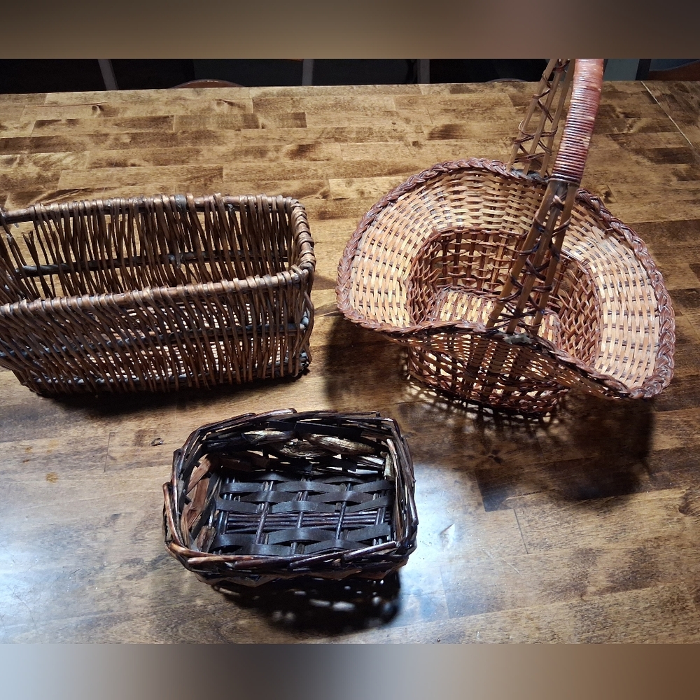 Rustic Brown Wicker 3 Basket Set